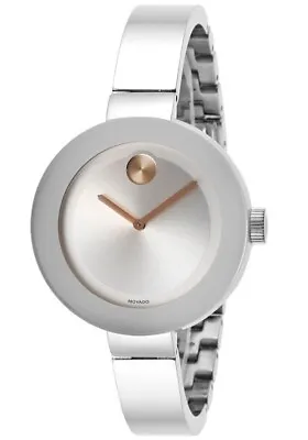 Movado Bold Silver Bangle Bracelet Watch With Rose Gold Accents 3600194 New • $219.95