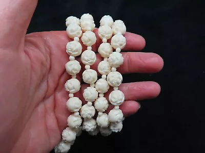 Vintage 1930's-50's Faux Ivory Rosette Rose Motif Bead Necklace • $13.49