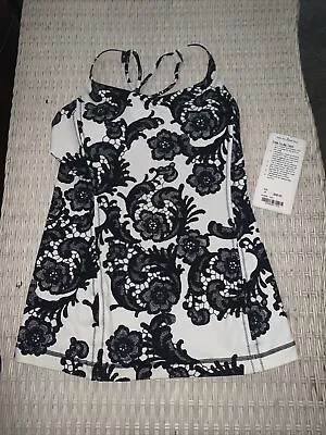 $35 • Buy NWT Lululemon Free To Be Racerback Tank Top White Black Flowers Laceoflage 4
