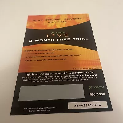 Collectible XBOX Live 2 Month Trial Card Unstratched Collectible - Original 2005 • £4.95