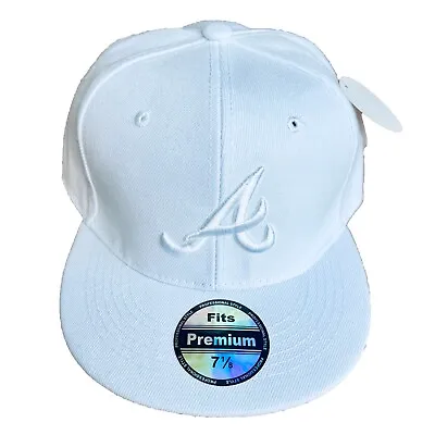 Mens Atlanta Braves Baseball Cap Fitted Hat Flat Brim Multi Size All White NEW • $14.95