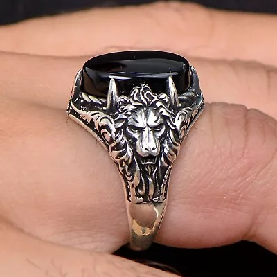 Handmade Genuine Natural Black Agate Aqeeq Vintage 925 Sterling Silver Men Ring • $61.06