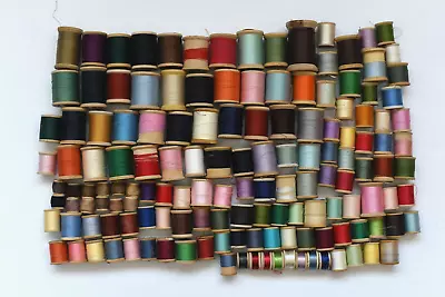 Large Lot Of 147 Vintage Cotton Silk Thread Wooden Spools For Quilting & Sewing • $42