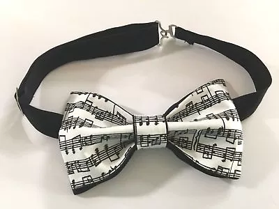 NEW Custom Mens Musical Notes Bow Tie Pre-tied Adjustable Black White Handmade • $14.78