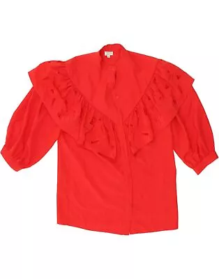 VINTAGE Womens 3/4 Sleeve Ruffle Front Shirt Blouse EU 36 Small Red AS36 • $16.51