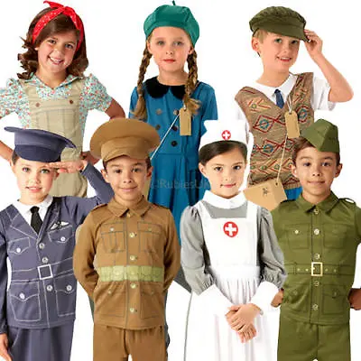 £11.49 • Buy 30s Military Kids Fancy Dress Historical 1940s Boys Girls Childrens Costumes New