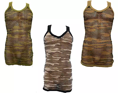 £5.99 • Buy Men’s Camo String Mesh Vest 100% Cotton Camouflage Fish Net Marina String Vest