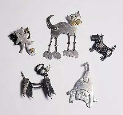 5 Piece Vintage And Modern 925 Sterling Silver Cat And Dog Pin Lot - Beau Ster. • $0.99