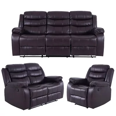 Roma Brown Leather Recliner 3 Seater + 2 Seater + Armchair - Premium Sofa Suites • £339