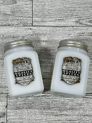 🌟🕊️🥛Dove Brand 1940 Milk Glass Spice Jars W/Original Stickers • $23