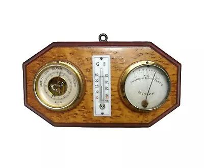 German MCM Vintage Thermometer Barometer Hygrometer Wood Weather Station • $24.95