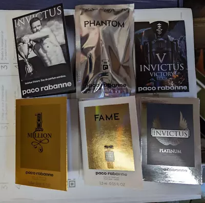 Paco Rabanne Men Perfume Collection Sample Spray Vials 1.5 Ml/0.05 Oz Ea 6pc Set • $19.99