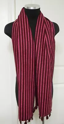 J.CREW  Women's Fuchsia/ Maroon Striped With Tassels Scarf • $9.99