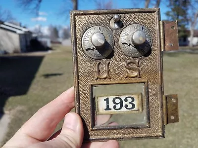 Antique Brass US Post Office Mail Box Door 2 Combo Dials Indianapolis Lock Co. • $34.99