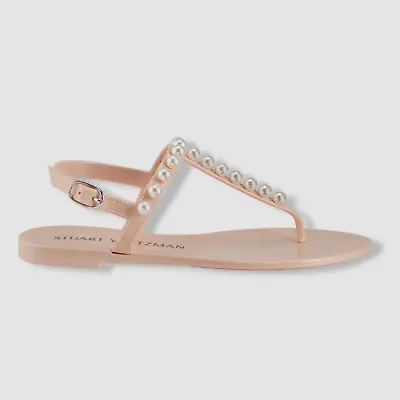 $150 Stuart Weitzman Women Pink Goldie Pearly Stud Jelly Sandal Shoes Size 11 • £46.24