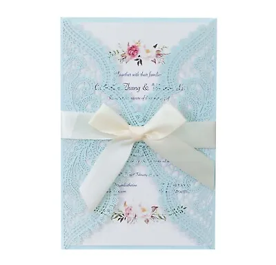 NEW Light Blue Romantic Lace Wedding Party Celebration Invitations Cards Sets • £2.27