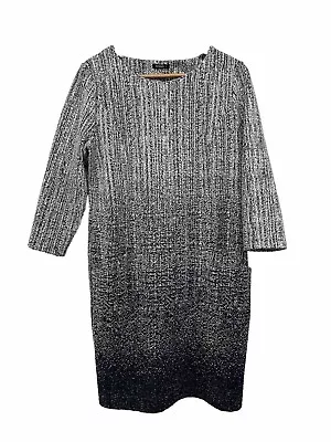 Roman Originals Knit Jumper Dress Black Grey Front Pockets 3 Quarter Size 14 • £18.04