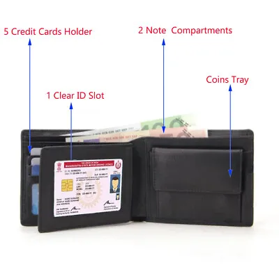 Men RFID BLOCKING Bifold Wallet With 5 Cards Slot 1 ID Window & 1 Coins Pocket  • £5.99