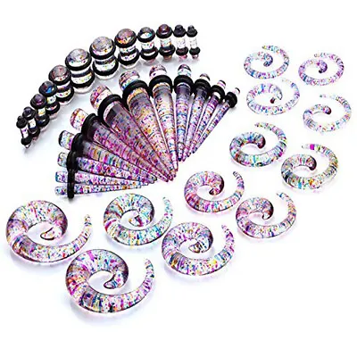 Set Of 36 Acrylic Gauge Kit Spiral Tapers Tunnels & Plugs Ear Stretching Starter • £9.25