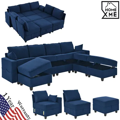 1-9 Seat Modular Sofa Storage Sectional Sofa Bed Couch Navy Blue Corduroy Velvet • $299