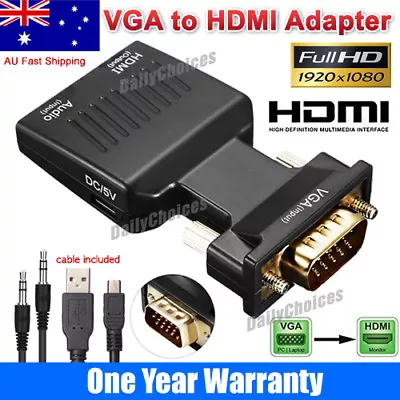 VGA Male To HDMI Female Video Converter Adapter Cable 1080P Stereo Audio Input • $8.49