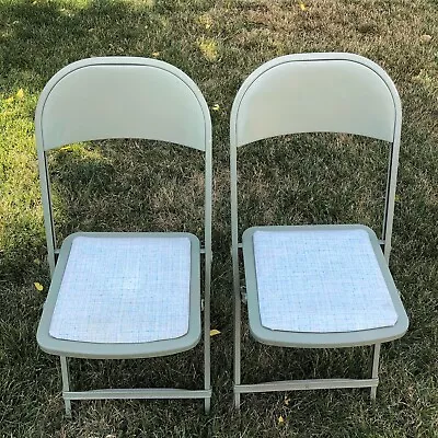 Mid Century Modern MCM Folding Chairs Green Blue Hampden Specialty Vtg Lot Of 2 • $127.46