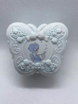 Precious Moments Trinket Box Blue With Girl And Butterfly Net • $5