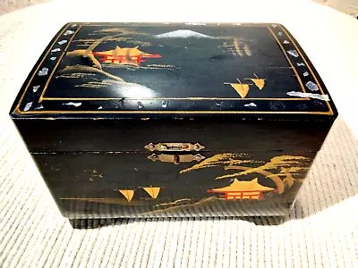 Vintage Japanese Black Lacquer Wood Music Jewellery Box • £24.99