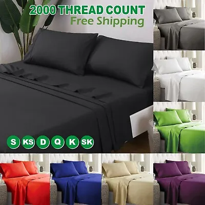 $32.99 • Buy 2000TC 4PCS Single/KS/Double/Queen/King Bed Flat Fitted Sheet Set Pillowcase Bed