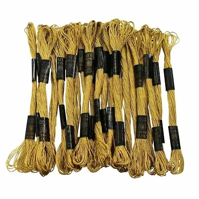 New 24 Metallic Deep Antique Gold Skeins Of 100% Cotton Metallic Thread Hand Emd • $15.19