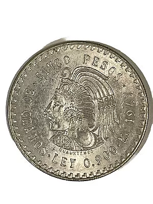 World Coin 1947 Mexico 5 Pesos 900 Silver KM 465 ASW 0.8681 Cuauhtemoc BU • $99.99