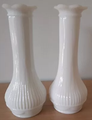 Lot Of 2 Vintage Milk Glass Bud Vases – Euc • $12