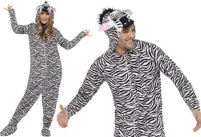 Adult Fancy Dress Hooded All In One Zebra Costume Mens Ladies Animal By Smiffys • £31.99