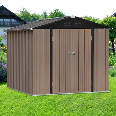 8x6ft Apex Roof Metal Garden Shed Lockable Outdoor Tools Storage House With Base • £339.95