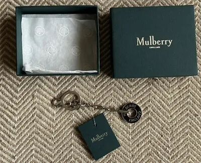 BNIB Authentic Mulberry Silver & Black Enamel Keyring Handbag Charm Boxed Box • £43.95