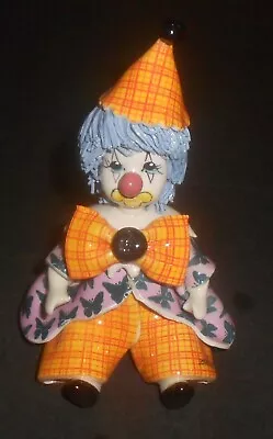 Zampiva Clown Figurine Italy Button Bow Blue Spaghetti Hair Butterfly  & Plaid • $29.99