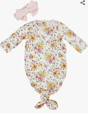 Mud Pie Baby Girl Take Me Home Gown And Headband Size 0-3 Months - Pink Floral • $28