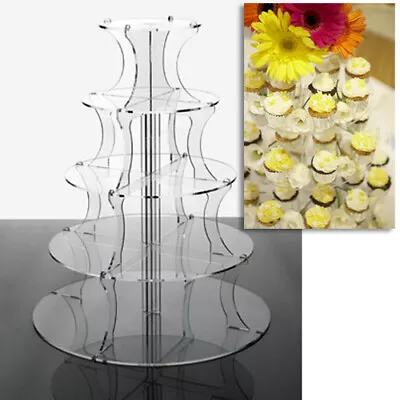 Cupcake Stand 5 Tier - ROUND CLEAR Perspex Tower For Weddings And Party Displays • $43.46