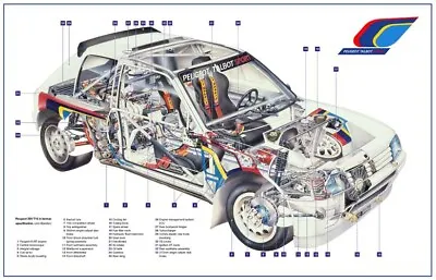 A3 Peugeot 205 T16 Group B Cutaway Rally Wall Poster Art Picture Print • £5.95