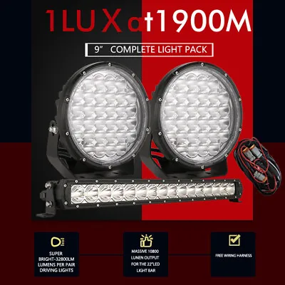 New 22inch LED Light Bar 9  Round Driving Lights Spotlight Flood Headlight • $158.98