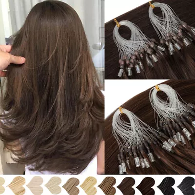 Micro Link Human Hair Extensions Micro Ring Beads Loop Remy Hair Extension Brown • $29.10