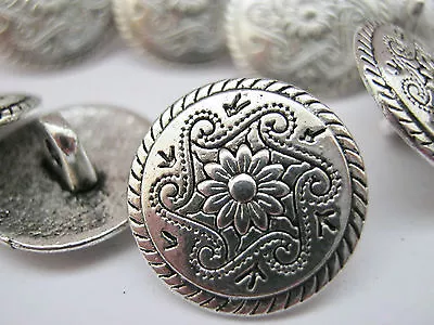 10 Silver Flower Metal Shank Sewing Buttons 15mm (5/8 ) Jacket Coat Buttons  • $3.78