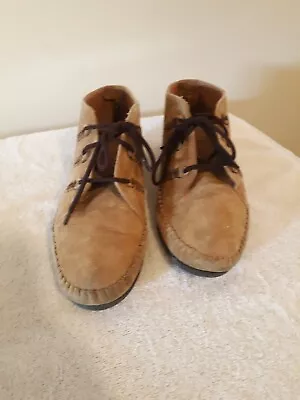 Leather Craft Stitched Suede Moccasins Size 8 1/2 Lace Up - Tan/Brown • $32