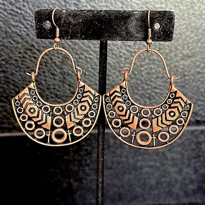 MY VINTAGE MOM’S Copper Tone DOOR KNOCKER Dangle DROP Pierced BIG! Earrings • $2.99