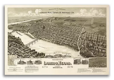 1892 Laredo Texas Vintage Old Panoramic City Map - 24x36 • $25.95