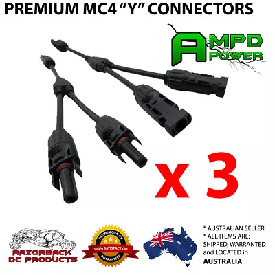 MC4 Y Connector Premium Quality Cable Plug Inline Solar PV Panel IP67  - 3 Pairs • $34.95