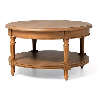 Maven Lane Pullman Traditional Round Wooden Coffee Table Antique Natural Finish • $349.99