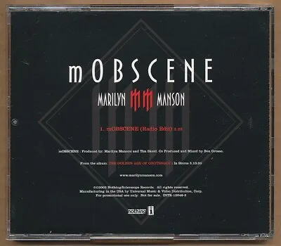 Marilyn Manson - MOBSCENE RARE Promo Radio Only CD Single '03 • $10