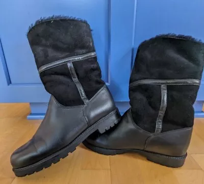 La Canadienne Women's Black Leather Fleece Lined Winter Boot Size 8.5 M EUC • $34