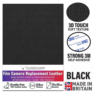 Leatherette Camera Repair Leather Replacement Self-adhesive PU 0.8mm Thin[BLACK] • £9.99